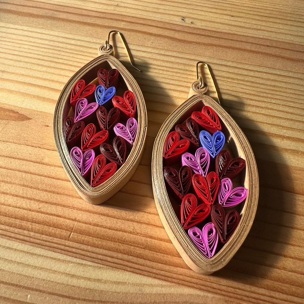 Quilled Paper Multi Heart Marquis Earrings - MADE TO ORDER