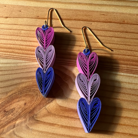Quilled Paper Triple Heart Earrings - MADE TO ORDER