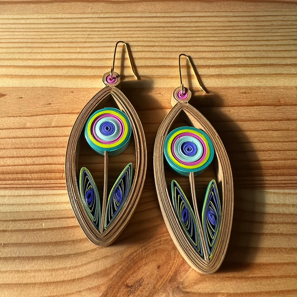 Quilled Paper Retro Flower Marquis Earrings - MADE TO ORDER